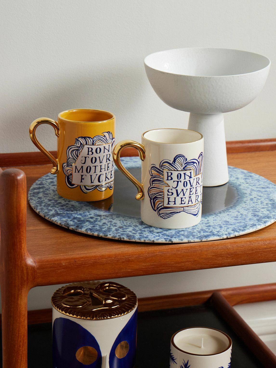 L'Objet - Ruan Hoffman Set of Two Gold-Trimmed Earthenware Mugs