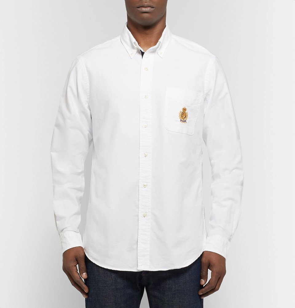 Lauren by Ralph Lauren Embroidered Crest Poplin Shirt in White