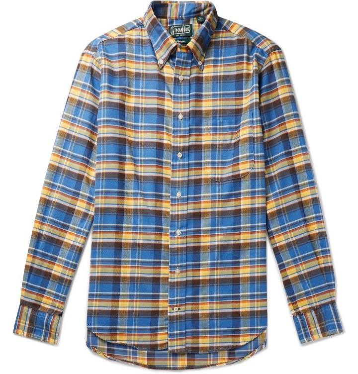 Photo: Gitman Vintage - Slim-Fit Button-Down Collar Checked Brushed Cotton-Flannel Shirt - Men - Blue