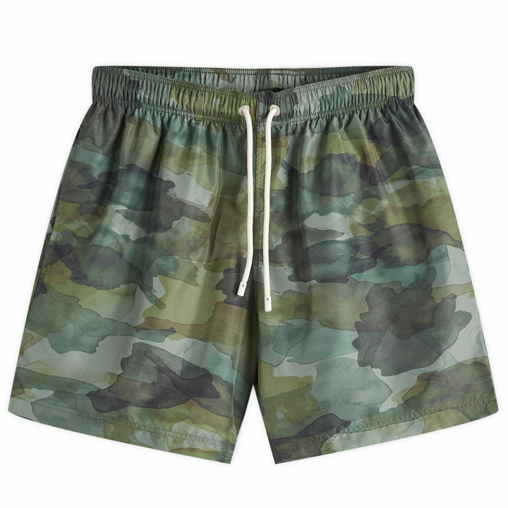 Photo: Palm Angels Men's Camo Logo Swim Shorts in Green