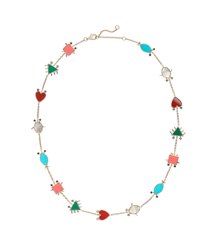 Photo: Yvonne Léon Petits Personnages 9kt gold necklace with diamonds and gemstones