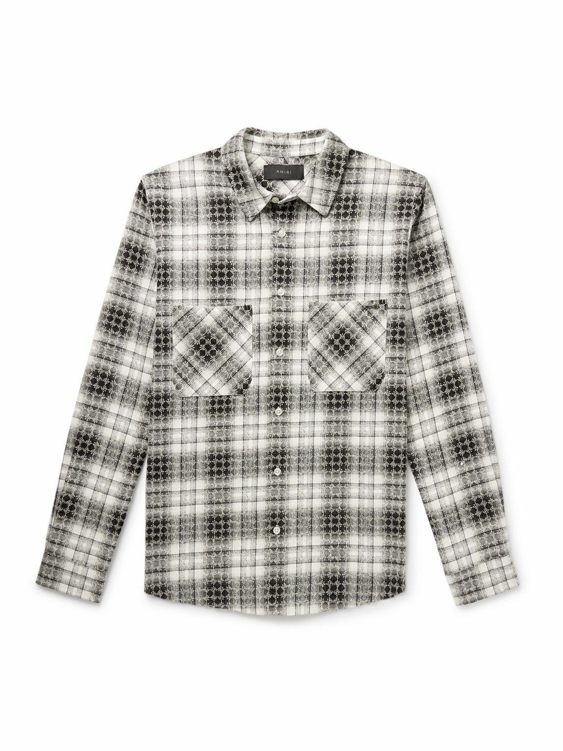 AMIRI - Distressed Logo-Jacquard Checked Cotton-Flannel Shirt