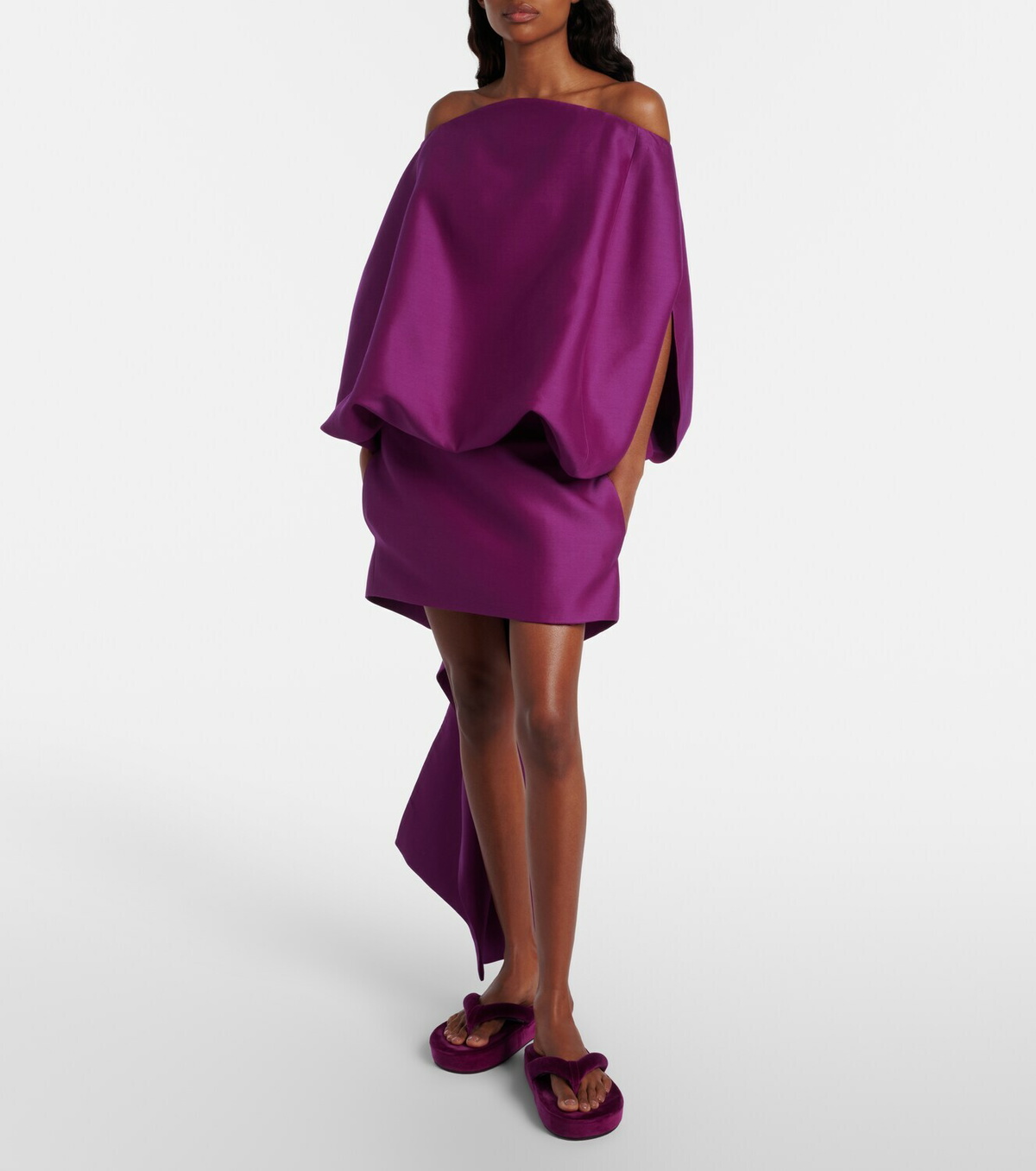 Balenciaga Off-shoulder wool and silk minidress