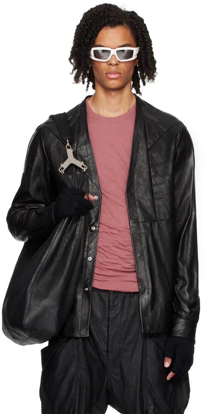 Rick Owens Black Porterville Girdered Larry Leather Jacket