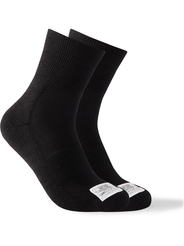 Photo: Visvim - Two-Pack Sport Achilles Logo-Appliquéd Ribbed Cotton-Blend Socks - Black