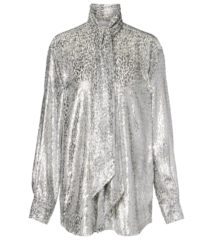 Photo: Stella McCartney Leopard-print scarf-detail lamé shirt