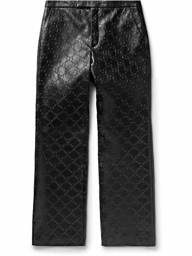 Photo: GUCCI - Straight-Leg Logo-Embossed Leather Trousers - Black