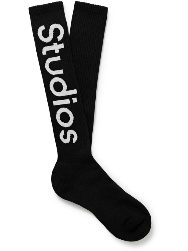 Photo: Acne Studios - Logo-Jacquard Ribbed Stretch Cotton-Blend Socks - Black