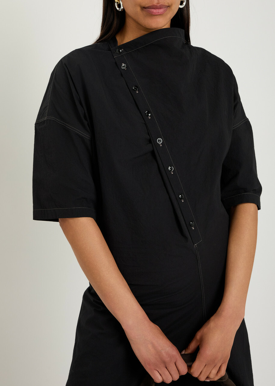 Lemaire Asymmetric Cotton Mini Dress Black