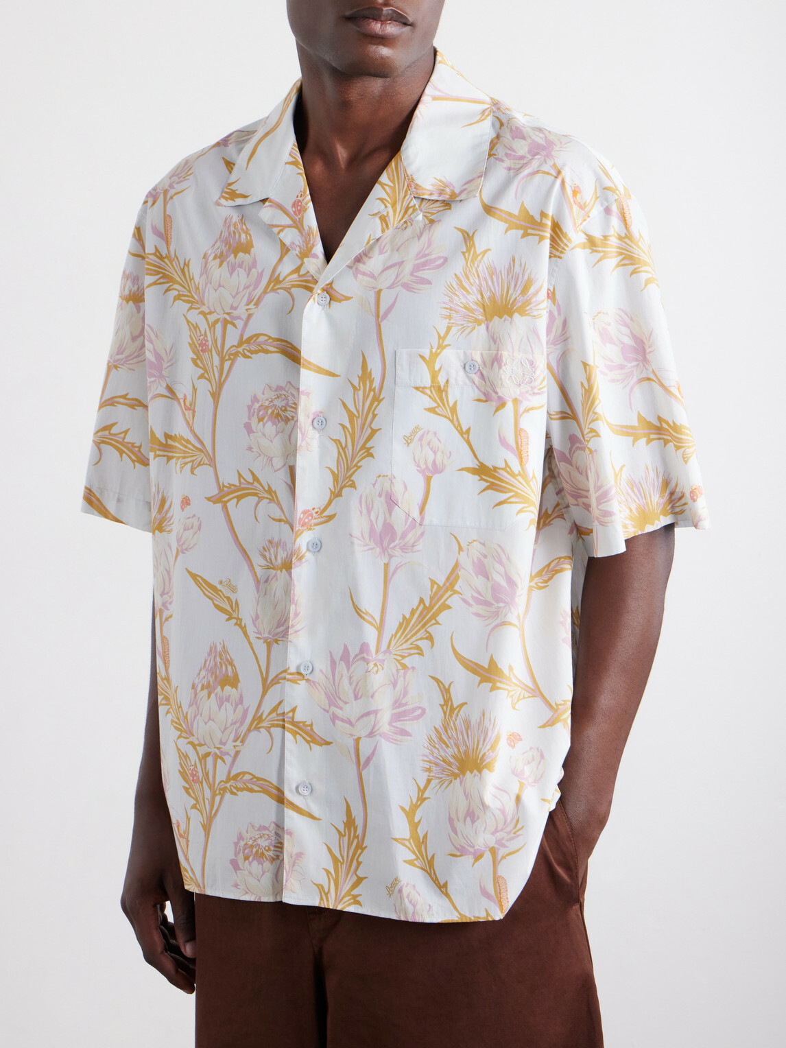 LOEWE - Paula's Ibiza Anagram-Embroidered Camp-Collar Printed Cotton Shirt - Blue