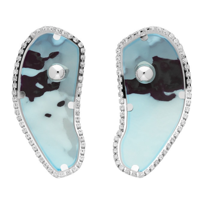 Y/Project Silver and Blue Oyster Earrings Y/Project