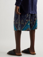 Etro - Straight-Leg Webbing-Trimmed Printed Silk-Satin Drawstring Shorts - Blue