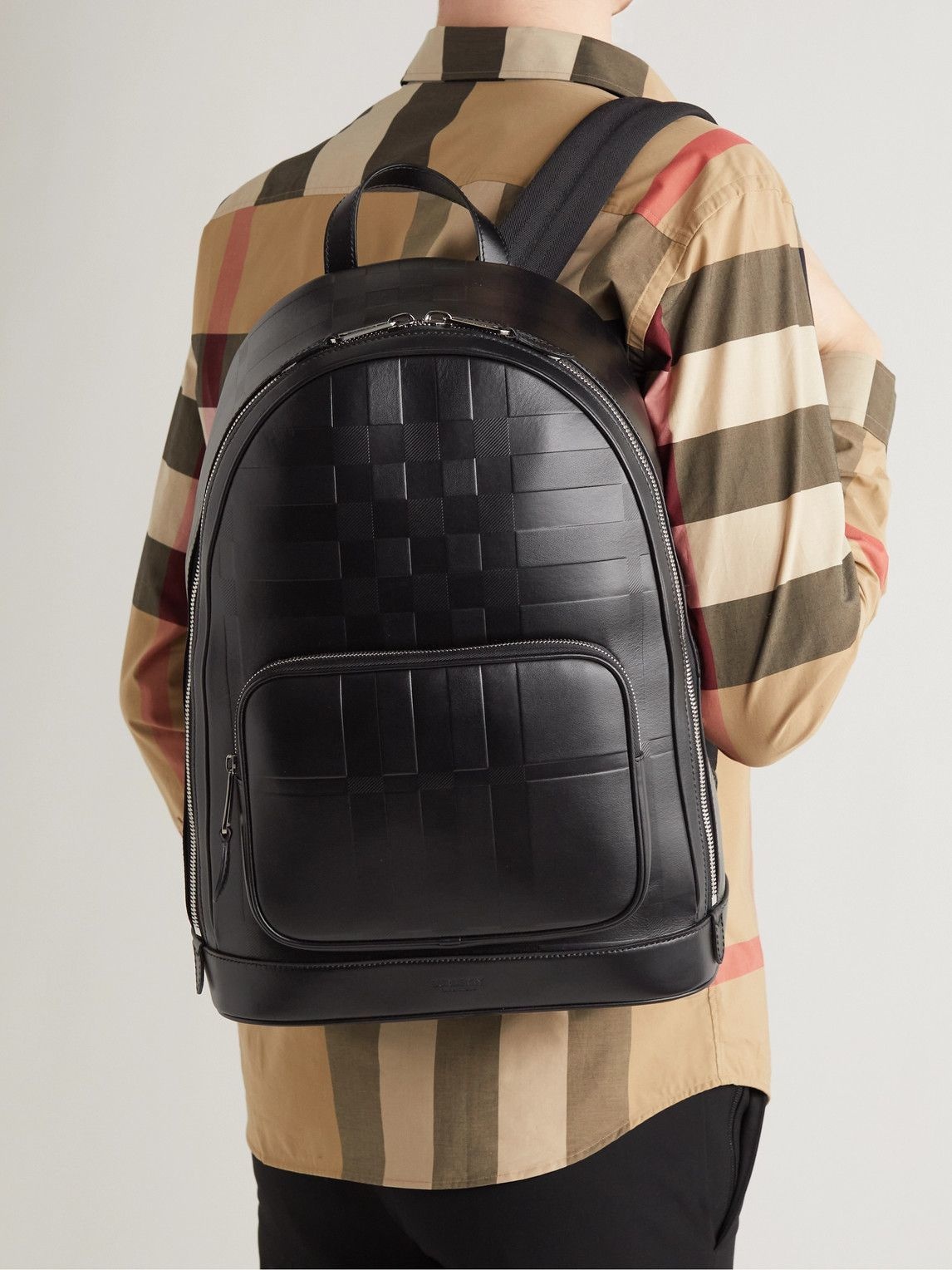 Burberry - Check-Embossed Leather Backpack Burberry