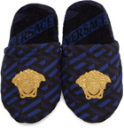 Versace Black & Blue La Greca Slippers