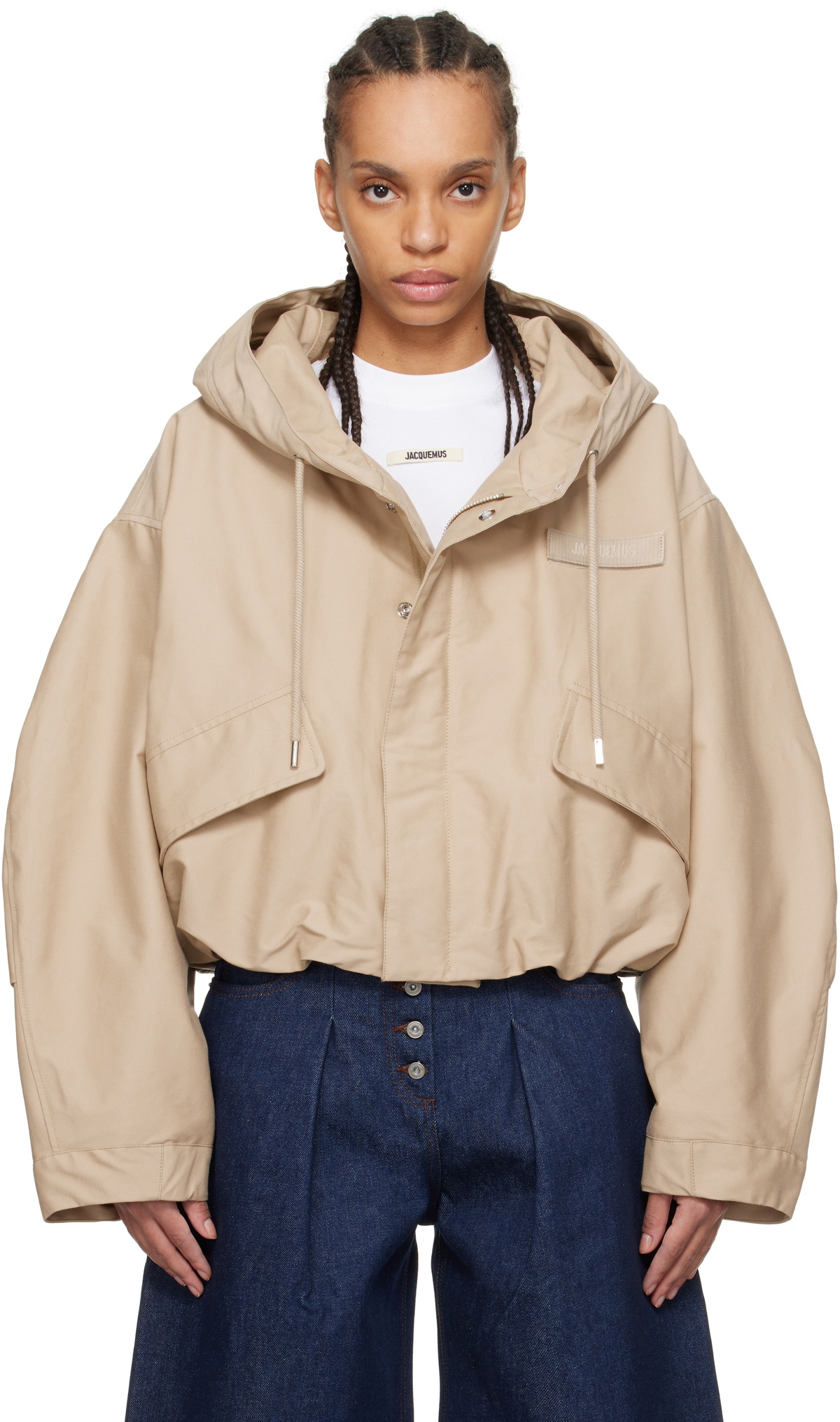 ★JACQUEMUS★ La Parka Raffia Crop Jacket Beige 231CO0241332 JACQUEMUS La Parka Raphia Cropped Parka Jacket Jacquemus