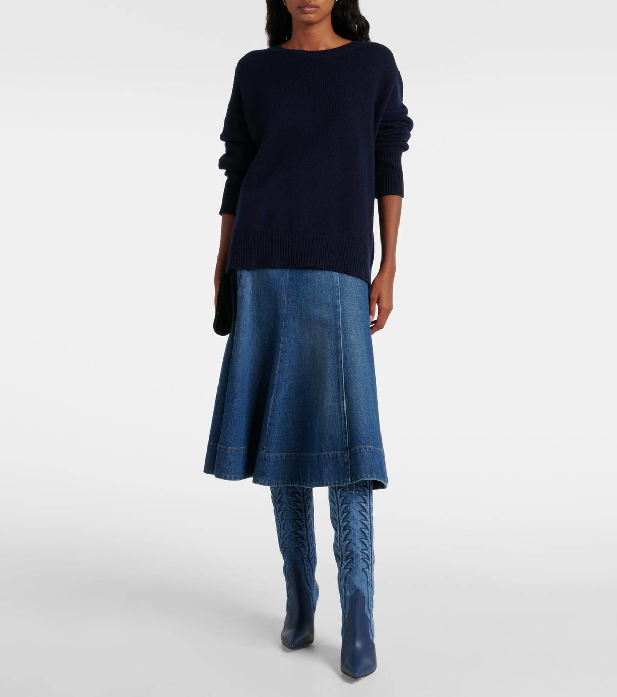 Christian Louboutin Santia Botta denim and leather knee-high boots
