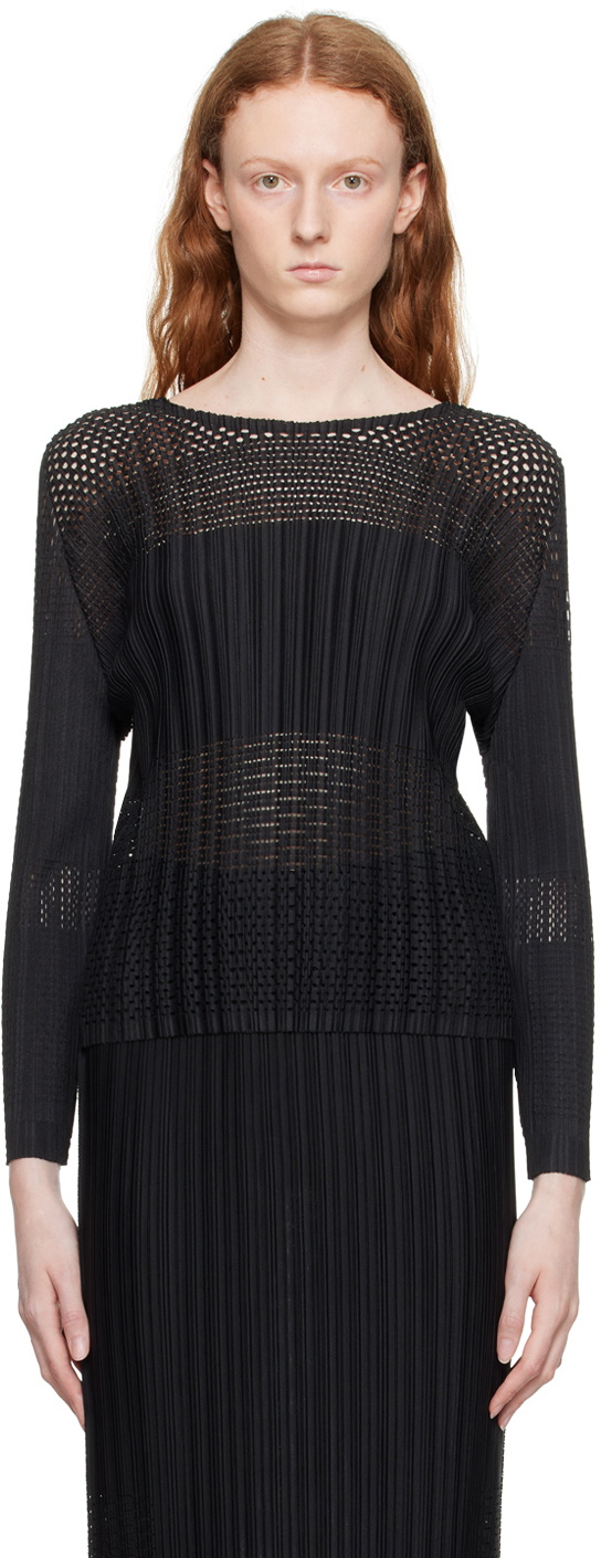 Pleats Please Issey Miyake Black A-Poc Lagoon Long Sleeve T-Shirt