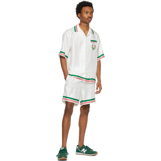 Casablanca White Silk Tennis Club Short Sleeve Shirt Casablanca