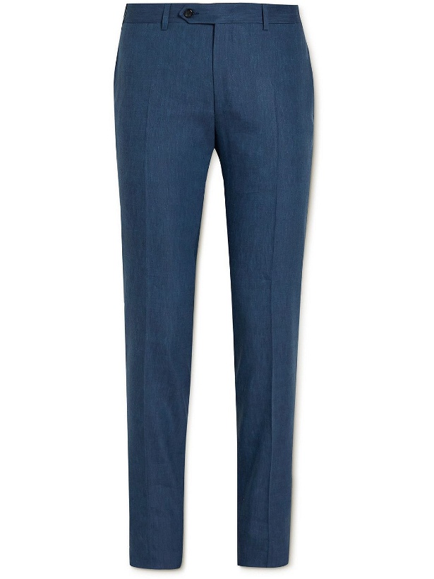 Photo: Canali - Kei Slim-Fit Tapered Linen and Wool-Blend Suit Trousers - Blue