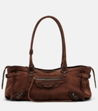 Balenciaga Le City East-West Small suede shoulder bag