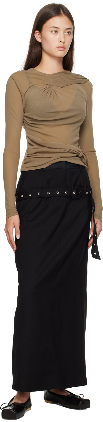 Rokh Brown Knotted Long Sleeve T-Shirt