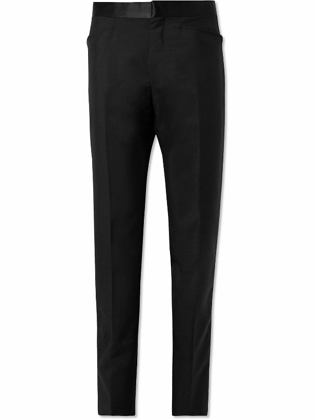 Photo: TOM FORD - Slim-Fit Straight-Leg Satin-Trimmed Mohair and Wool-Blend Tuxedo Trousers - Black