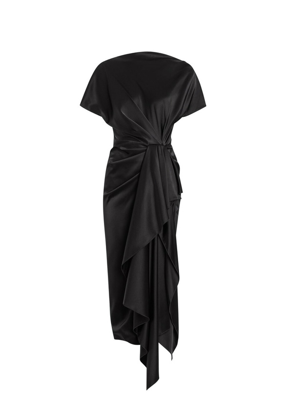 Photo: Roksanda Zoa Draped Asymmetric Satin Midi Dress Black