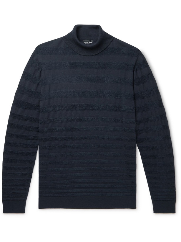 Photo: GIORGIO ARMANI - Striped Knitted Rollneck Sweater - Blue