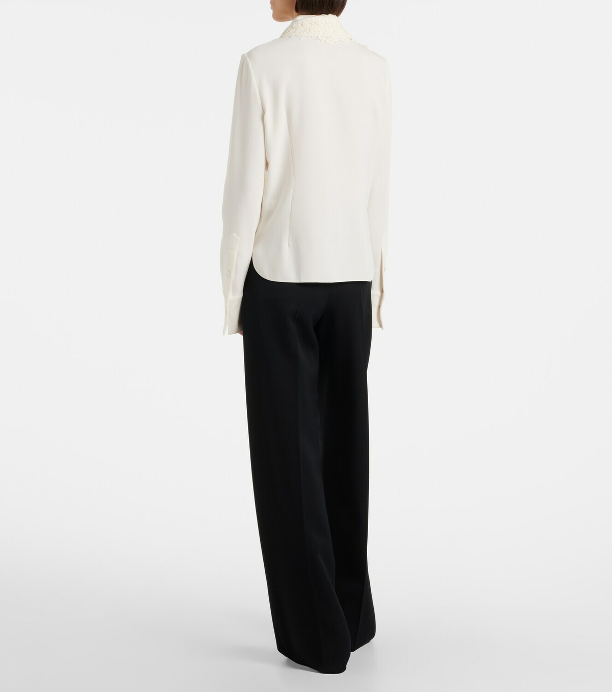 Oscar de la Renta Lace-trimmed silk-blend georgette blouse