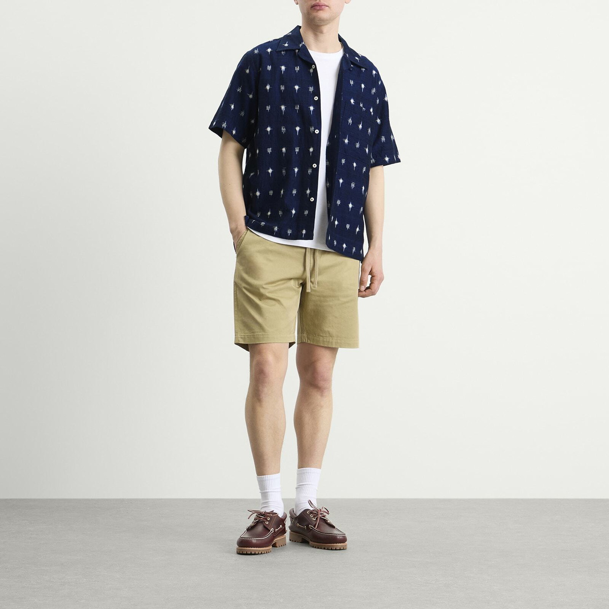 Universal Works Men's Square Ikat Camp Shirt in Indigo