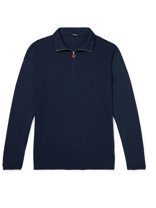 Photo: Kiton - Textured Cashmere and Silk-Blend Half-Zip Sweater - Blue