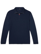 Kiton - Textured Cashmere and Silk-Blend Half-Zip Sweater - Blue