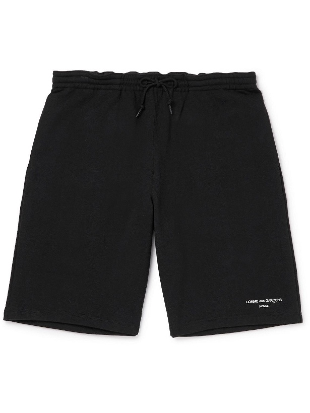Photo: Comme des Garçons HOMME - Wide-Leg Logo-Embroidered Cotton-Jersey Drawstring Shorts - Black