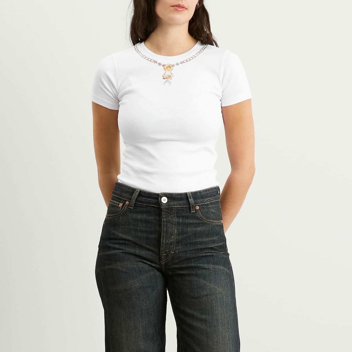 Marine Serre Women's Trompe-L'Oeil Jewelry Baby Fit T-Shirt in White