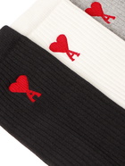 AMI PARIS - Three-Pack Logo-Jacquard Cotton-Blend Socks - Multi