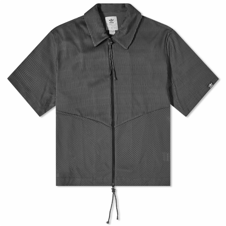 Photo: Adidas Men's x SFTM Short Sleeve Zip Shirt in Utility Black