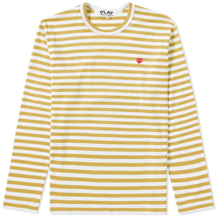 Photo: Comme des Garcons Play Little Red Heart Long Sleeve Stripe Tee Olive
