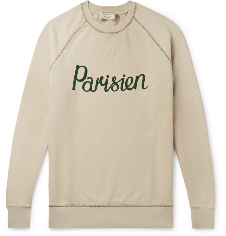 Photo: Maison Kitsuné - Appliquéd Loopback Cotton-Jersey Sweatshirt - Neutrals