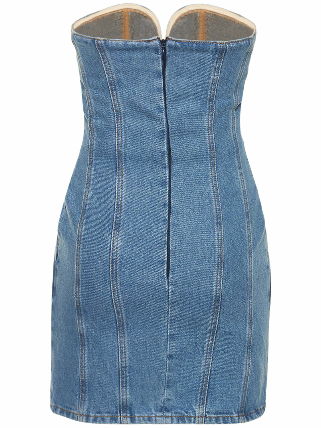MAGDA BUTRYM Denim Bustier Mini Dress with 3d Flower Magda Butrym