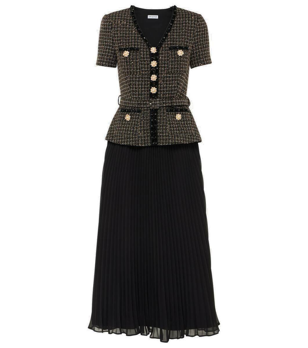 Self-Portrait Bouclé and chiffon midi dress Self-Portrait