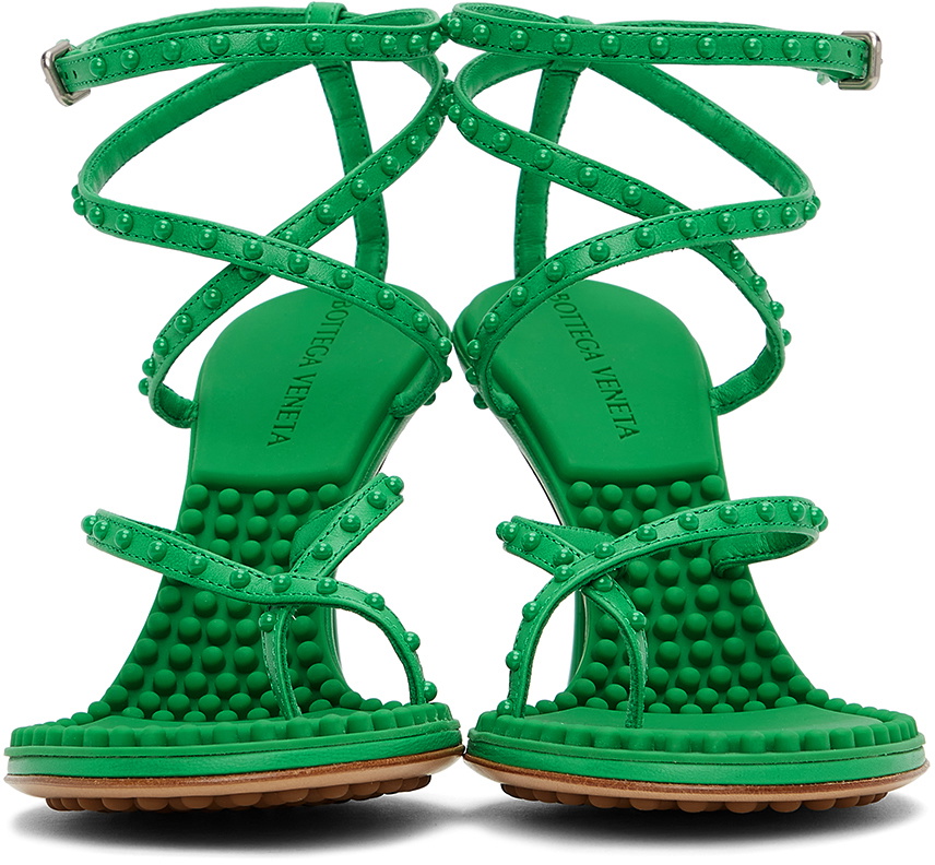 サンダル・ミュール BOTTEGA VENETA Sandals Women Leather Green/Lagoon Bottega Veneta Green Lagoon Bubble Sandals Bottega Veneta