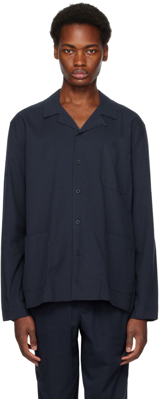 Photo: Sunspel Navy Buttoned Pyjama Shirt