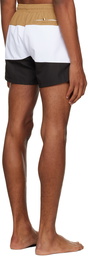 Boss White & Brown Striped Swim Shorts