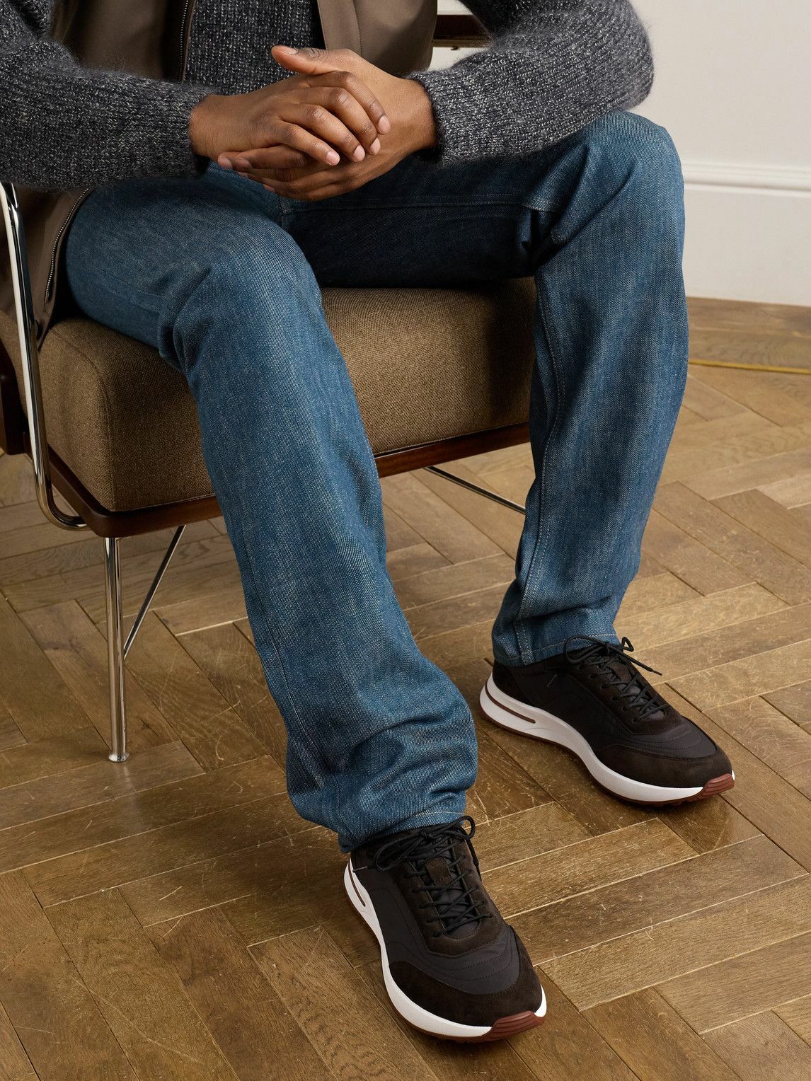 Weekend Walk Loro Piana - Weekend Walk Suede-Trimmed Shell Sneakers - Black Loro Piana