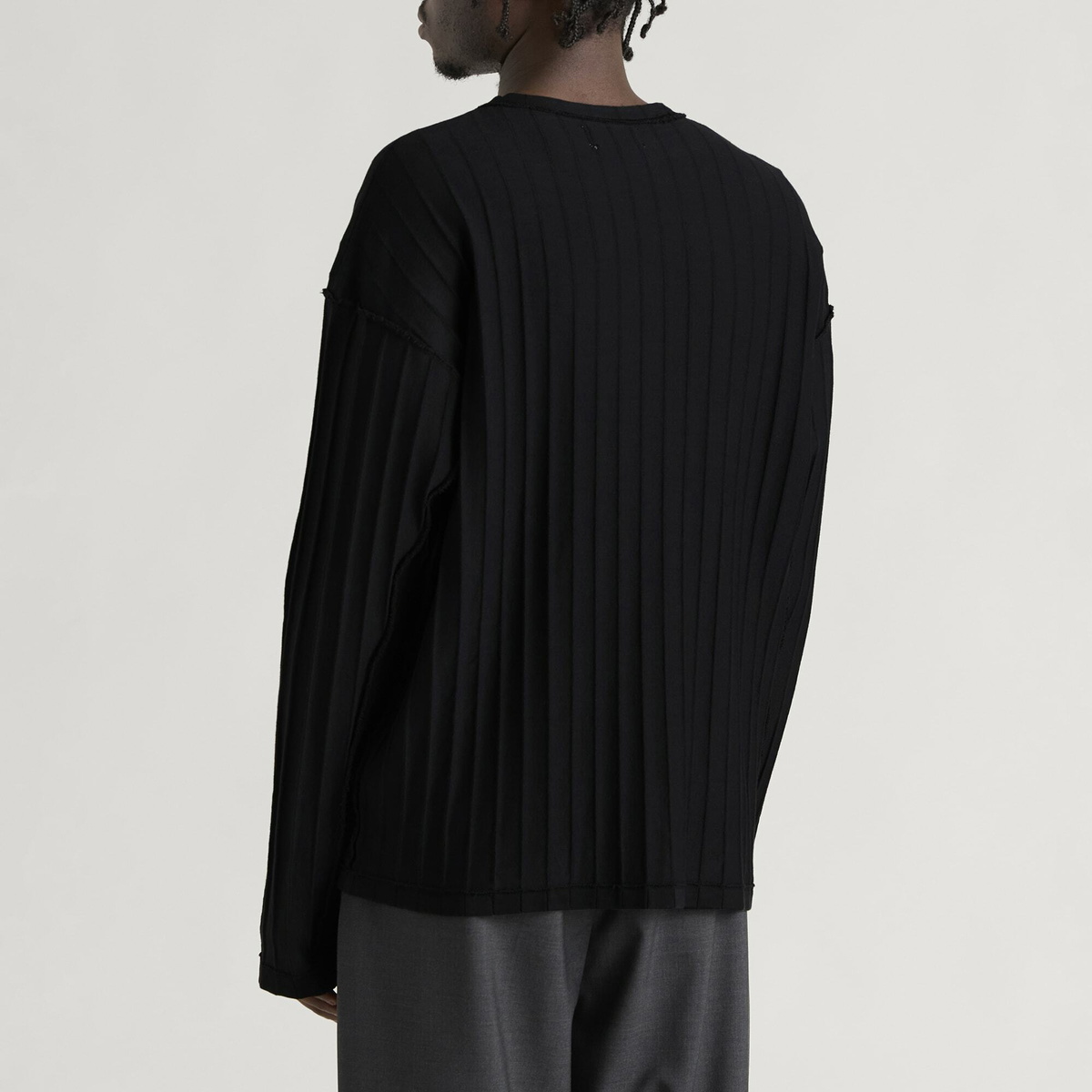 mfpen Men's Round Neck Inverted Stripe Jumper in Black Inverted Ajour Stripe