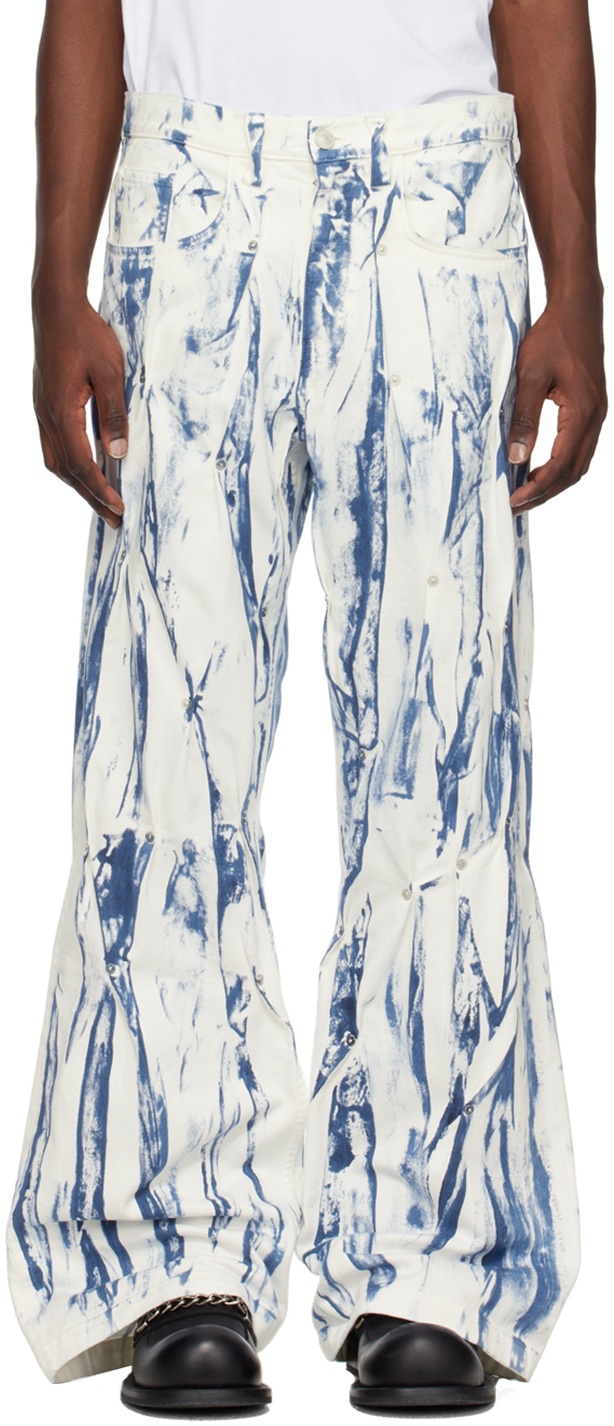 KUSIKOHC White & Blue Paint Jeans