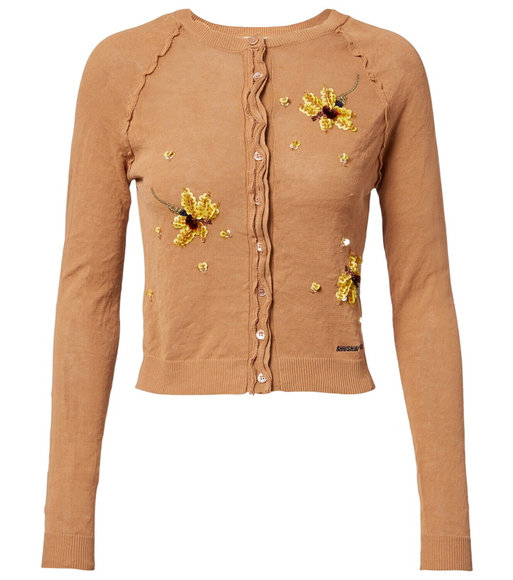 Photo: Shushu/Tong Beaded floral cotton-blend cardigan