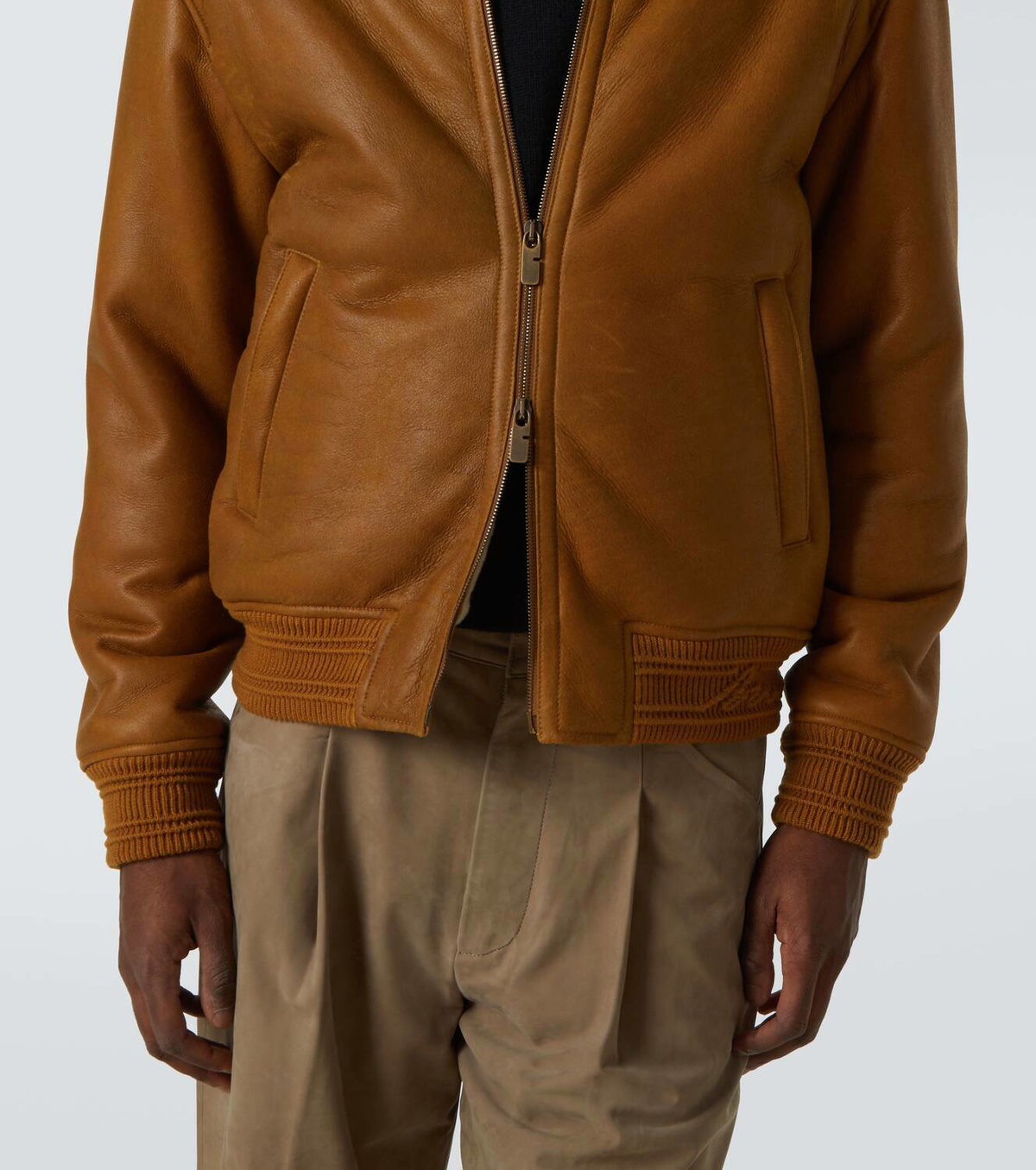 Burberry Shearling-trimmed leather bomber jacket Burberry