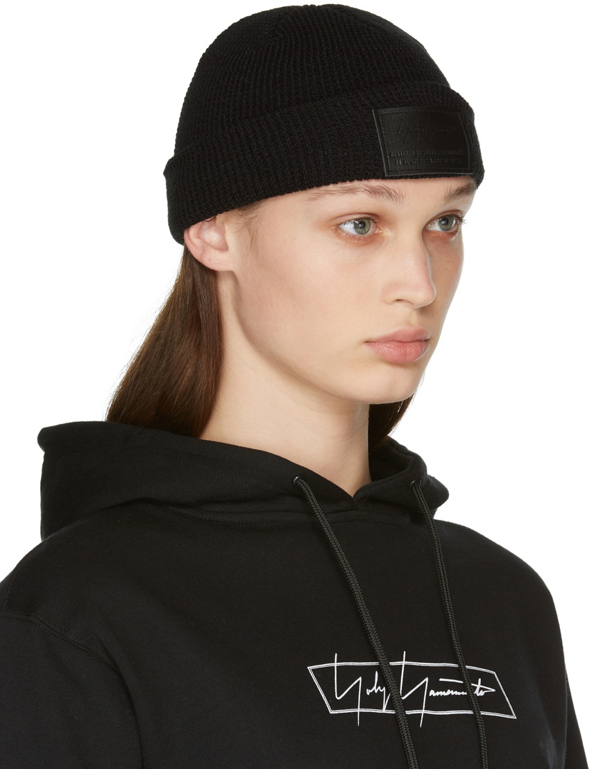 Yohji Yamamoto Black New Era Edition Cuffed Logo Patch Beanie