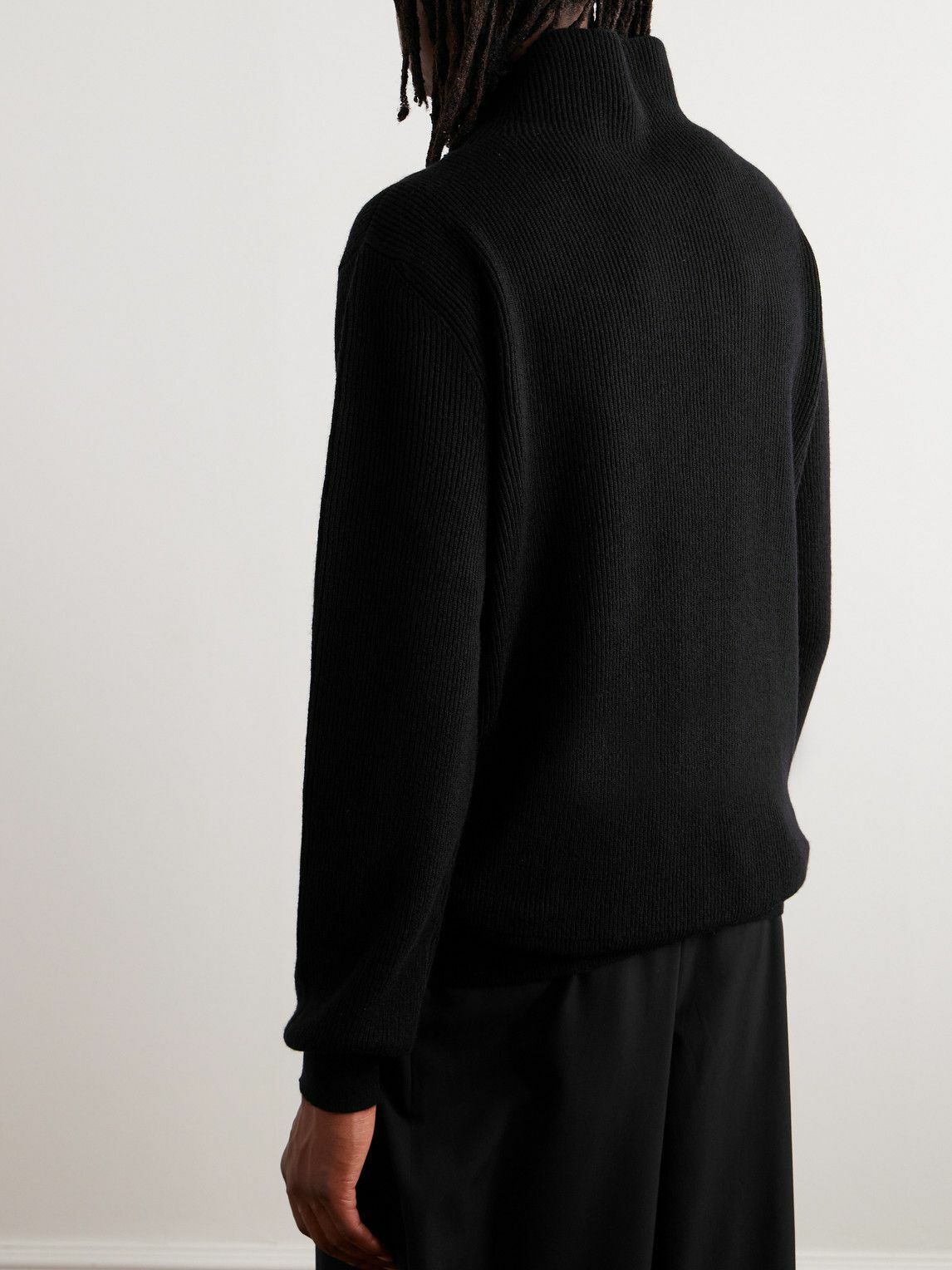 The Row Daniel Ribbed Cashmere Mock Neck Sweater Black The Row